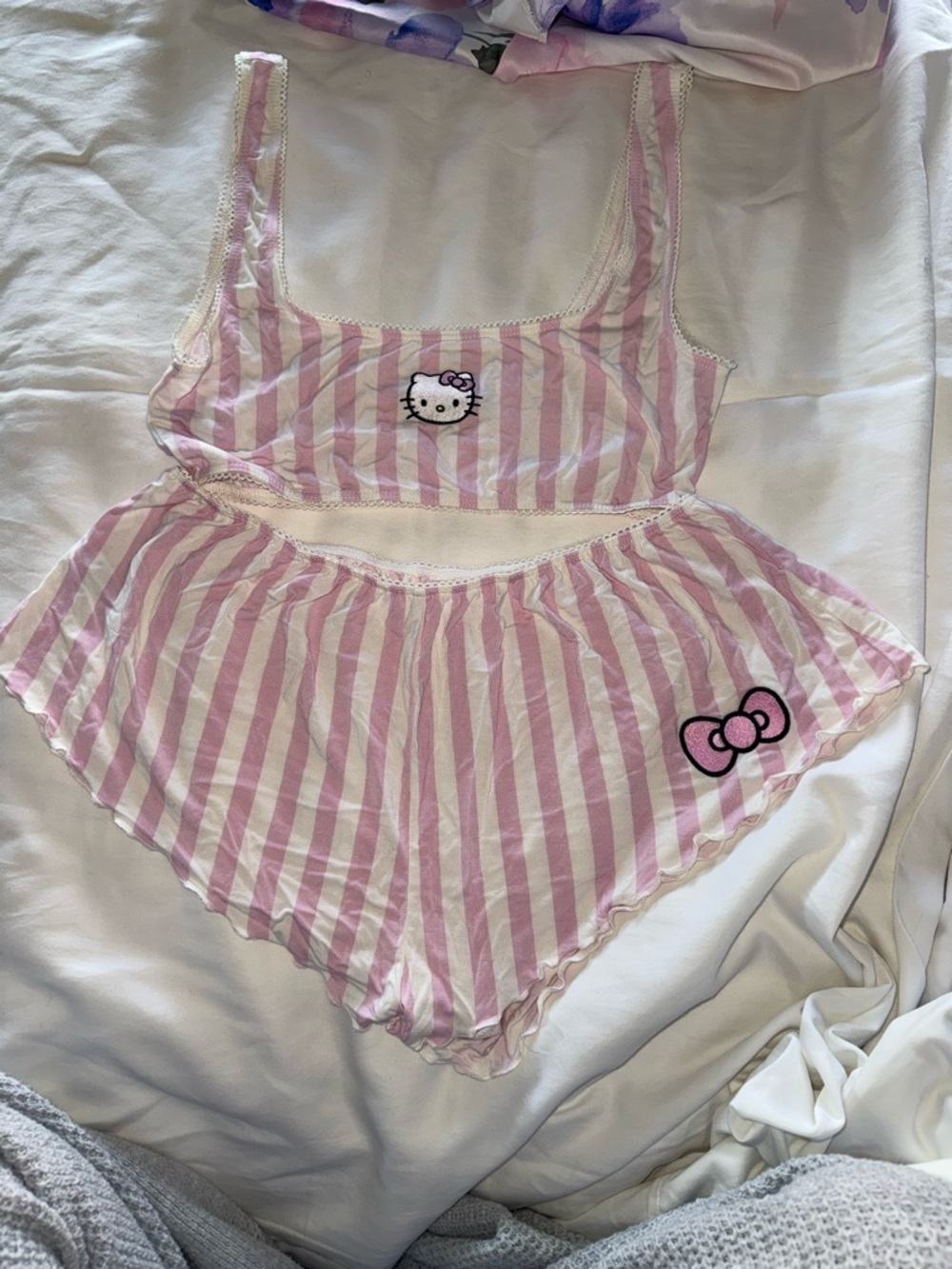 Forever 21 X Hello Kitty embroidered bralette and matching shorts